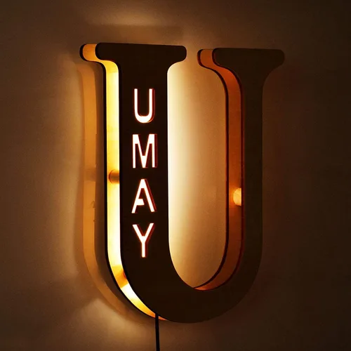 Miniatura 8 de Luz nocturna LED personalizada, letra inicial de madera grabada con nombre para familiares amigos, alfabeto, dormitorio, boda, Navidad, Halloween y j