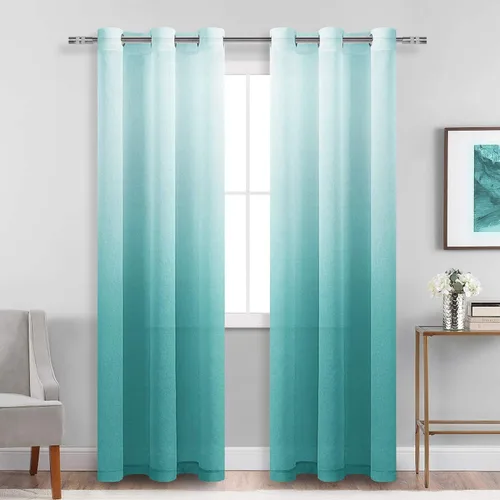 Miniatura 18 de DWCN Cortinas Transparentes Ombré - Cortinas de Lino Sintético con Gradiente Semi Voile con Ojales en la Parte Superior para Dormitorio y Sala