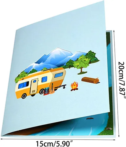 Miniatura 8 de Tarjeta emergente 3D de camping RV tarjeta de felicitación con sobre para marido, hijo, padre, tarjetas de cumpleaños, tarjeta de viaje al aire