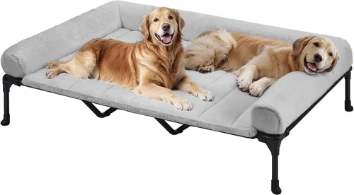 Miniatura 17 de Veehoo Cama elevada ortopédica para perros con cojín de felpa esponjosa, camas elevadas para perros grandes, sofá suave para mascotas