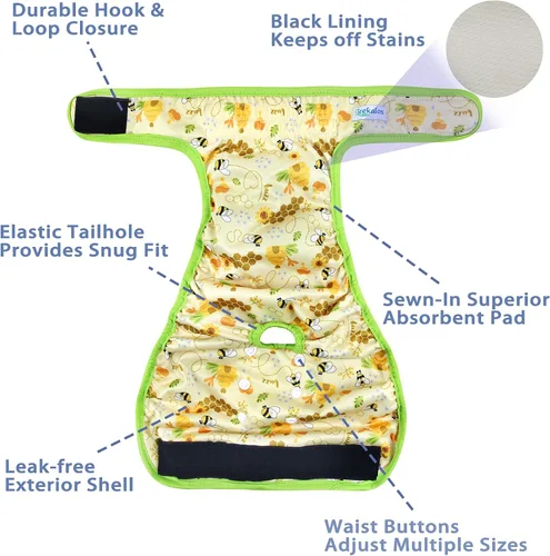 Miniatura 2 de Leekalos Pañales reutilizables lavables para perras, pañales para perras, altamente absorbentes, pañales ajustables para cachorros, pañales