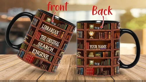 Miniatura 3 de B62112 - Taza de bibliotecario personalizada, motor de búsqueda original, estante de biblioteca, taza para amantes de los libros, color negro, 11