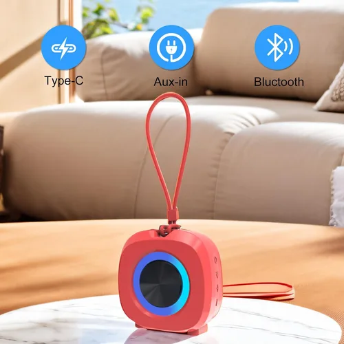 Miniatura 4 de PEICHENG - Bocina pequeña portátil Bluetooth inalámbrica impermeable IPX5 para ducha, sonido estéreo fuerte con graves profundos, emparejamiento Rojo