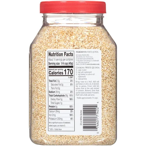 Miniatura 2 de RiceSelect Quinoa blanca, grano entero, sin gluten, sin OMG, 22 onzas (paquete de 4 frascos)