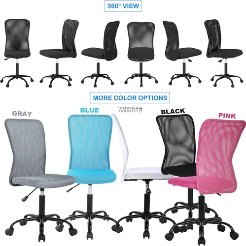 Miniatura 4 de Silla de oficina ergonómica de malla bonita, soporte lumbar sin brazos, elegante y moderna silla de escritorio para PC, color negro, con respaldo