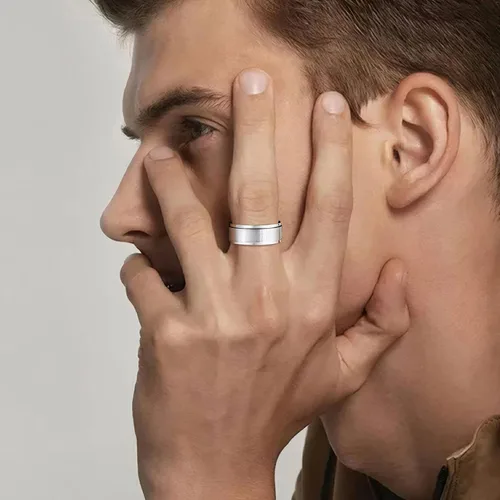 Miniatura 7 de Anillos giratorios para la ansiedad para hombre, de 0.315 in, de acero inoxidable, para hombres y mujeres, alivio de la ansiedad, acabado cepillado