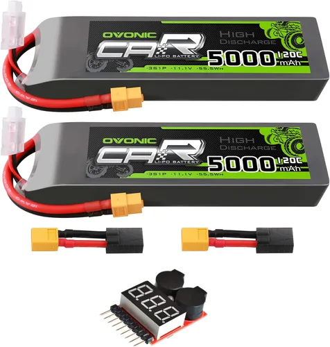 OVONIC 3S LiPo Batería 11.1V 5000mAh 120C con XT60 y TRA Plug Match RC Coche Camión Avión Helicóptero Barco [6.18 pulgadas de profundidad x 1.81
