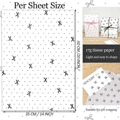 Miniatura 7 de LIAPAWPAW 60 hojas de papel de seda de lazo negro y rosa a granel para bolsas de regalo, manualidades, bonitos suministros de embalaje de arte