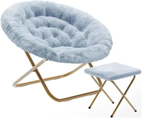 Flash Furniture Gwen - Silla plegable de gran tamaño con otomana, silla lunar de piel sintética, marco de acero duradero, para dormitorio y