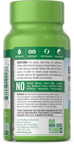 Miniatura 8 de Nature's Truth Tabletas de electrolitos Sin azúcar 90 unidades Suplemento de hidratación vegano, sin OMG y sin gluten con minerales
