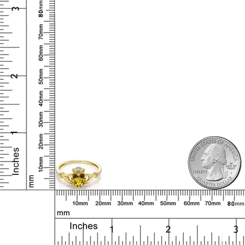 Miniatura 87 de Gem Stone King Anillo de compromiso claddagh celta irlandés de oro amarillo de 10 quilates con piedra preciosa en forma de corazón de 0.236 in