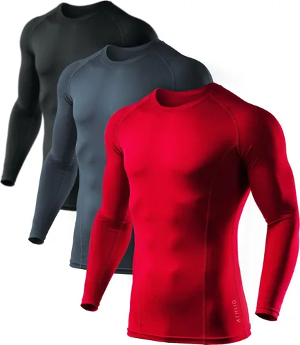ATHLIO - Paquete de 1 o 3camisetas de compresión de manga larga con FPU 50+ para hombre, camiseta de protección para deportes acuáticos y