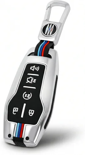 Miniatura 8 de Funda para llavero Ford en estuche metálico para Mustang Explorer Fusion F150 Edge Lincoln MKZ MKC (FDE-Fibra de Carbono)