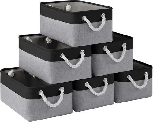 Miniatura 12 de Cestas de almacenamiento para estantes de 11.8 x 7.9 x 5.2 pulgadas, contenedores de almacenamiento plegables de tela con asas, organizador
