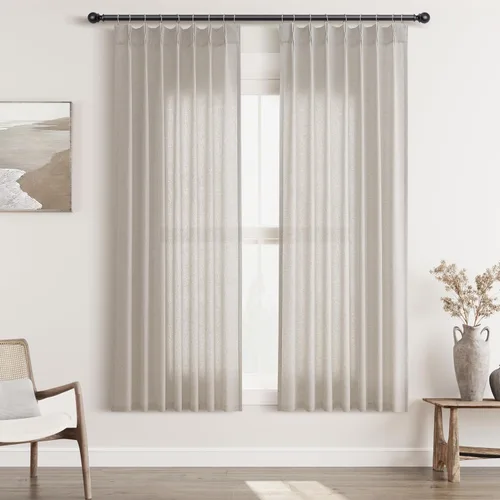 Juego de 2 paneles de cortinas plisadas de lino color albaricoque de 63 pulgadas de largo, para dormitorio, sala de estar, comedor, cortinas