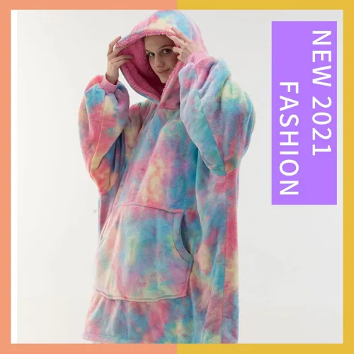 Miniatura 2 de COSUSKET Adult Hoodie Wearable Blanket, Tie Dye Super Cozy Warm and Oversized Sherpa Blanket Hooded for Women