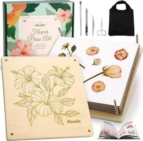 Aboofx Kit de prensa de flores, kits de manualidades de 11 x 11 pulgadas, kit de prensado de flores de madera de 10 capas para manualidades, prensa