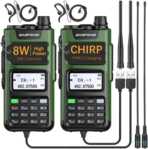 BAOFENG Radio GMRS Portátil de Largo Alcance GM-15 Pro 8W Walkie Talkie con Auricular, Receptor de Clima NOAA, Repetidor GMRS Recargable, Radio de