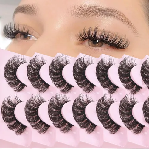 Miniatura 4 de Losha Pestañas postizas rusas rizadas DD a las que les gustan las extensiones de pestañas, paquete de 10 pares de pestañas postizas suaves (D03)