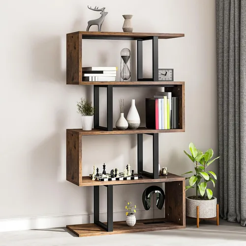 Miniatura 3 de YITAHOME Estantería de 5 niveles, estantería y estantería en forma de S, estantería industrial independiente multifuncional decorativa para sala