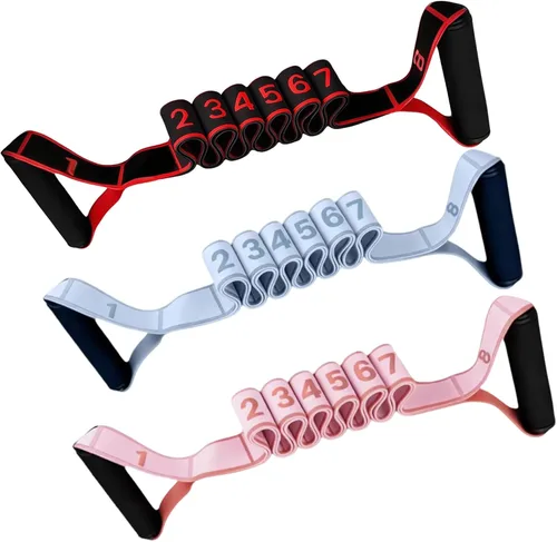 Paquete de 3 bandas de resistencia de fitness con asas, banda de resistencia numerada, bandas elásticas de entrenamiento de 8 secciones para yoga,