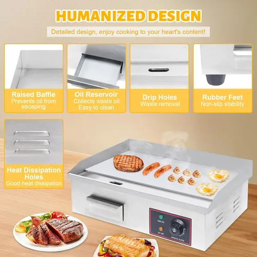 Miniatura 6 de 21" plancha eléctrica comercial, plancha eléctrica comercial de la encimera del acero inoxidable de la parrilla 3000W del top plano comercial