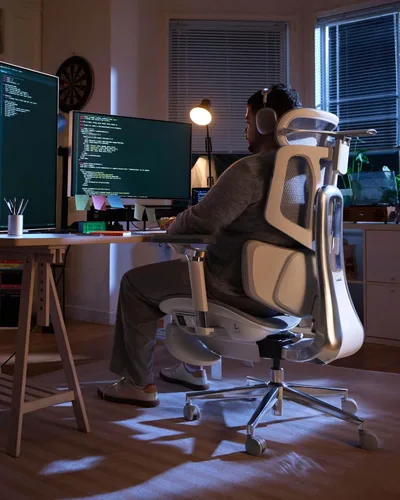 Miniatura 2 de Hbada X7 Silla ergonómica inteligente, sillas de oficina, seguimiento lumbar totalmente automatizado, reposacabezas ajustable 4D, reposabrazos Gris