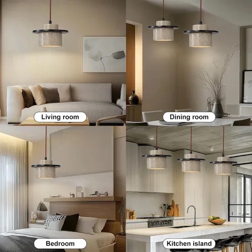 Miniatura 4 de Lámpara colgante japonesa Wabi Sabi de piedra natural, lámpara colgante de travertino amarillo nórdico para isla de cocina, candelabro de madera
