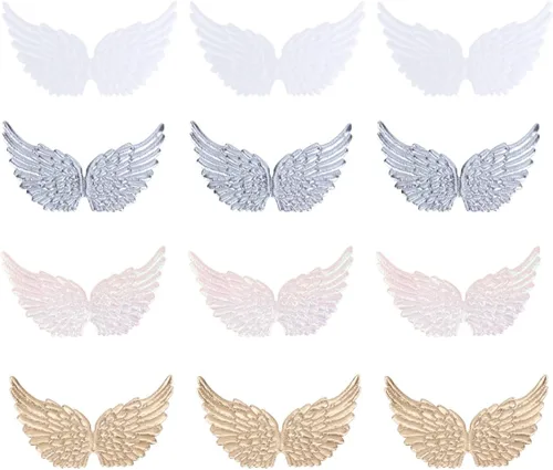 12 piezas de parche de ala de ángel adornos con purpurina bordada de ala de ángel apliques tela en relieve artesanía DIY decoraciones de Navidad PVC