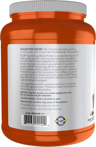 Miniatura 3 de NOW Sports Nutrition, Proteína de clara de huevo, 0.71 oz con BCAAs, chocolate cremoso en polvo, 1.5 libras