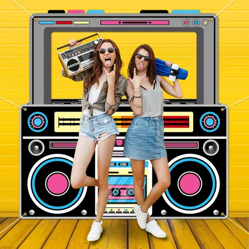 Miniatura 5 de Accesorios para cabina de fotos de radio para cabina de fotos retro de los 80 y 90, accesorios para cabina de fotos de boombox, pancartas de radio