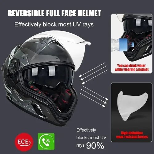Miniatura 4 de Casco integral Bluetooth para motocicleta aprobado por DOT, casco modular para motocicleta con visera solar incorporada, puertos de ventilación