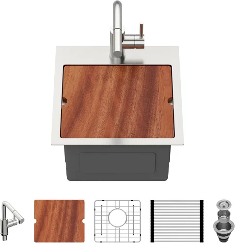 Miniatura 57 de Fregadero de cocina para exteriores, 21 x 20 pulgadas, fregadero de barra para exteriores, fregaderos de cocina de acero inoxidable de montaje