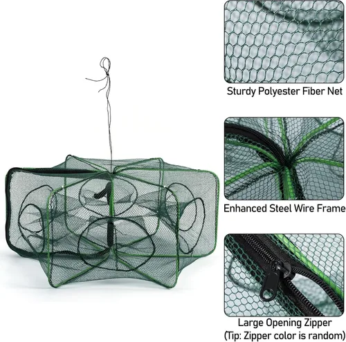 Miniatura 4 de Alwonder Minnow - Trampa para peces de cangrejo, trampa plegable para cangrejos de río con cuerda luminosa y clip de cebo, trampas de cangrejo