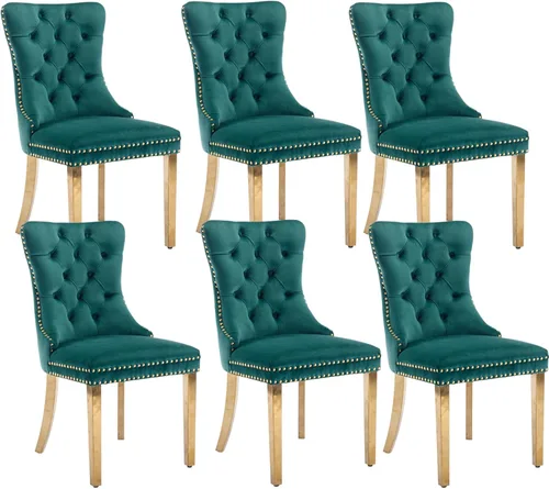 Miniatura 83 de Shenyon Juego de 2 Sillas de Comedor de Terciopelo Gris, Sillas de Comedor Tapizadas con Ribete de Anilla Trasera y Patas de Madera Maciza, Sillas