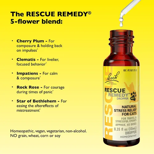 Miniatura 4 de Rescue Remedy Pet Dropper para gatos – 0.3 onzas líquidas – Soporte de estrés y tensión para gatos con esencias florales naturales de Bach – Fórmula