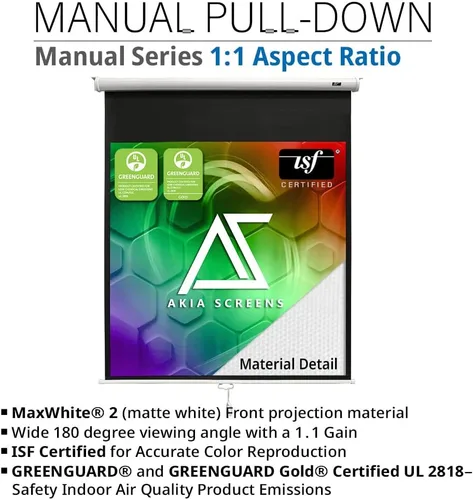 Miniatura 2 de Akia Screens Pantalla de proyector de 125 pulgadas Manual desplegable B 1:1 8K 4K HD 3D Montaje en pared de techo Pantalla de proyección portátil