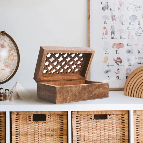 Miniatura 5 de Caja decorativa de madera 3 en 1 con tapa con bisagras – Caja de almacenamiento de esmalte mediana "Trellis – Caja decorativa hecha a mano con tapa