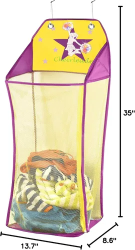 Miniatura 5 de Ordena y gana puntos con el divertido cesto colgante para ropa de LED para niños, plegable y con malla, con luces, cofre de juguetes, ganchos