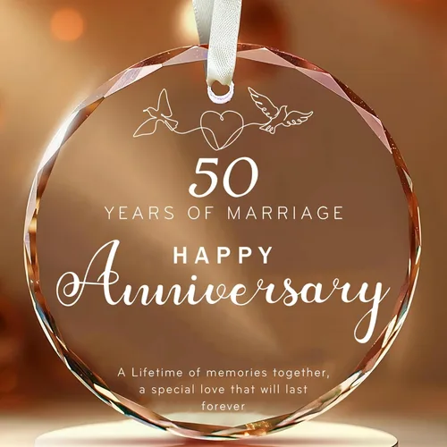 Ornamento de Vidrio para el 50º Aniversario de Bodas – Elegante Decoración de Árbol de Navidad de Vidrio Transparente y Regalo Conmemorativo de