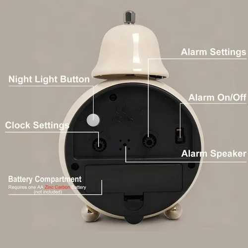 Miniatura 6 de Maxspace Reloj despertador clásico vintage, reloj despertador analógico retro de 3.5 pulgadas, cuarzo silencioso sin tictac con luz nocturna, reloj