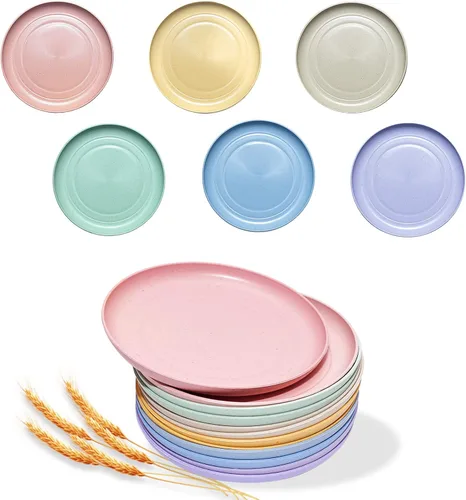 SHECIPIN Paquete de 12 mini platos ligeros de paja de trigo de 6 pulgadas, juego de platos reutilizables aptos para lavavajillas y microondas,