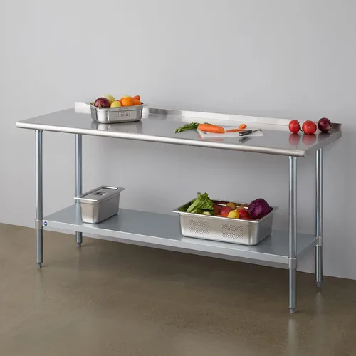 Miniatura 2 de Mesa de acero inoxidable para preparación y trabajo con protector contra salpicaduras, 24x72 pulgadas