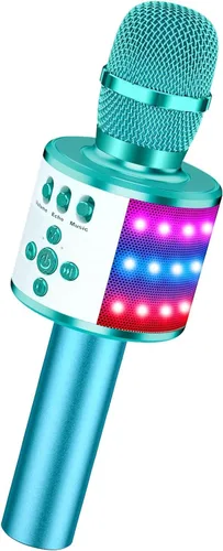 Miniatura 11 de BONAOK Micrófono de karaoke para niños y adultos, micrófonos Bluetooth, micrófono para cantar con luces de discoteca, efecto eco, altavoz integrado