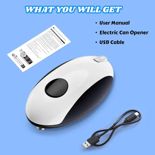 Miniatura 7 de Abrelatas eléctrico recargable por USB - Funciona con batería, operación automática de un toque, soporte magnético para tapa y corte de borde suave