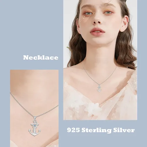Miniatura 6 de Cuoka Collar con colgante de ancla de plata de ley, joyería náutica marinera para mujer