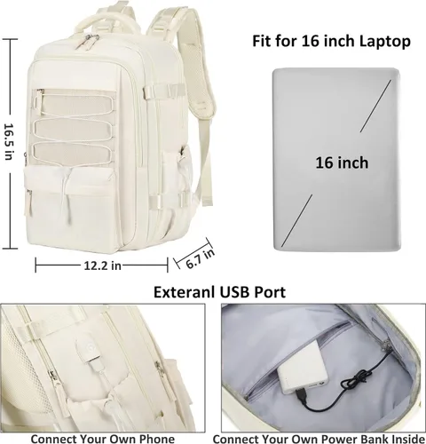 Miniatura 5 de Mochila de viaje AO ALI VICTORY para mujeres y hombres, mochila para portátil de 15.6 pulgadas, mochila grande para universidad, Blanco, 15,6 pulg.