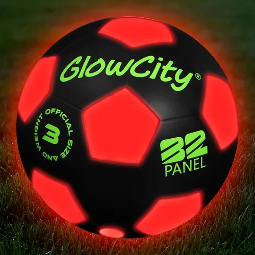 GlowCity Balón de fútbol que brilla en la oscuridad - Tamaños 3, 4, 5 para niños, adolescentes y adultos - Balón de fútbol que se ilumina con 2