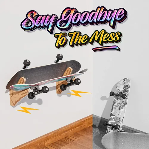 Miniatura 4 de Yes4All Estante único de madera para patineta, almacenamiento de longboard montado en la pared para decoración del hogar y organizador de garaje