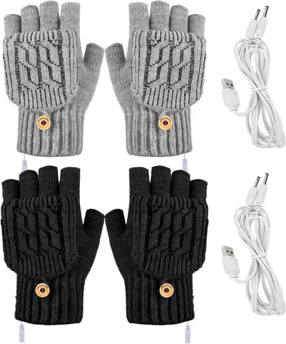 Miniatura 9 de SATINIOR 2 pares de guantes calentados USB de invierno, guantes calentadores de manos USB sin dedos, guantes eléctricos calentadores de manos